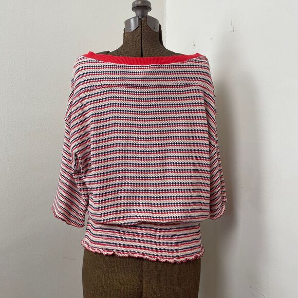 We The Free Bell Sleeve Smock Knit Top Red Blue Sz Medium - Picture 8 of 9